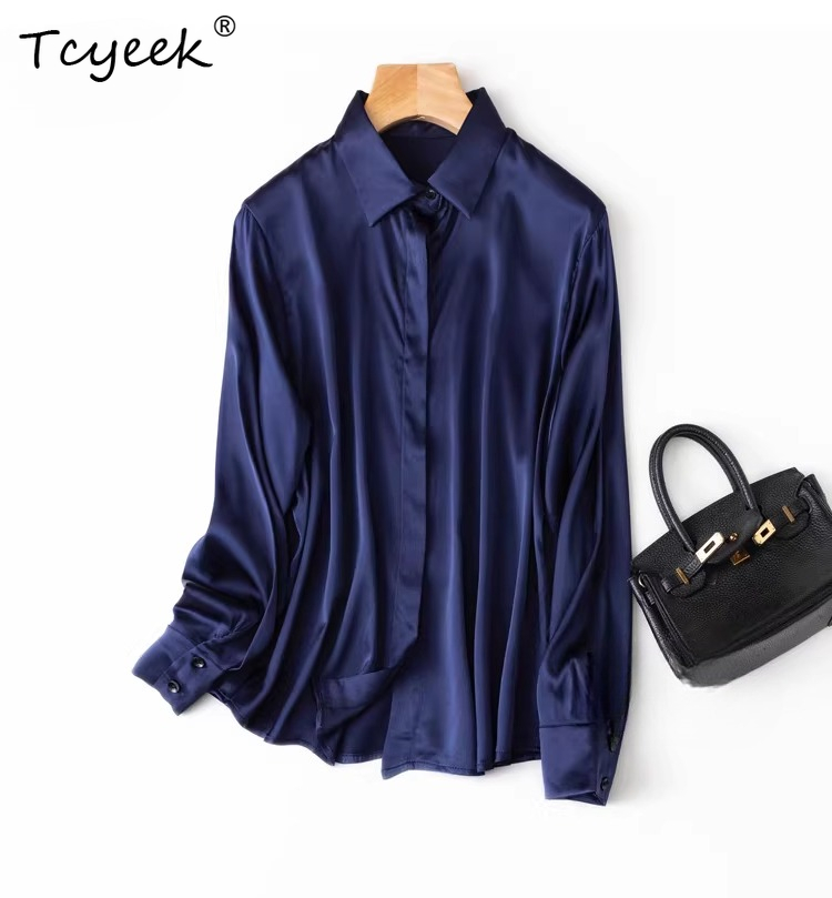 Tcyeek 93% Mulberry Silk Women - Silk Blouse Button 评论和价格