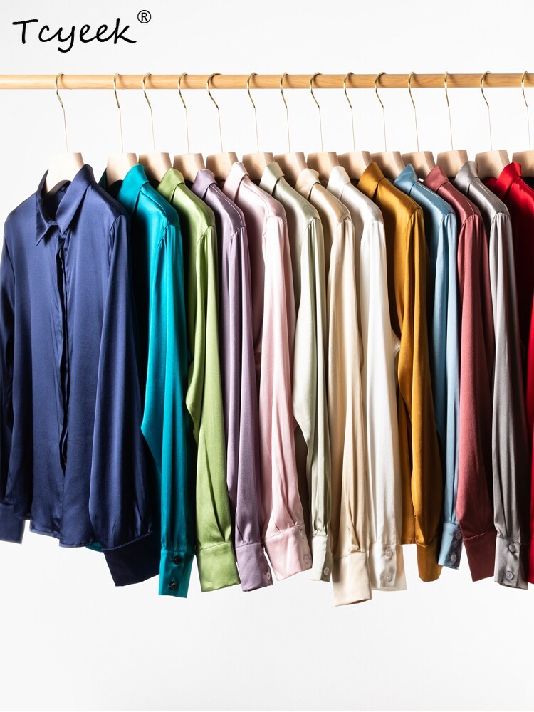 Tcyeek 93% Mulberry Silk Women - Silk Blouse Button 评论和价格