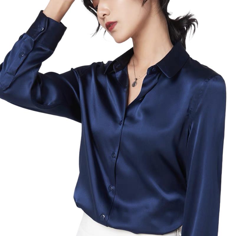 Elegant Satin Long Sleeve Blou - Silk Blouse Button 评论和价格
