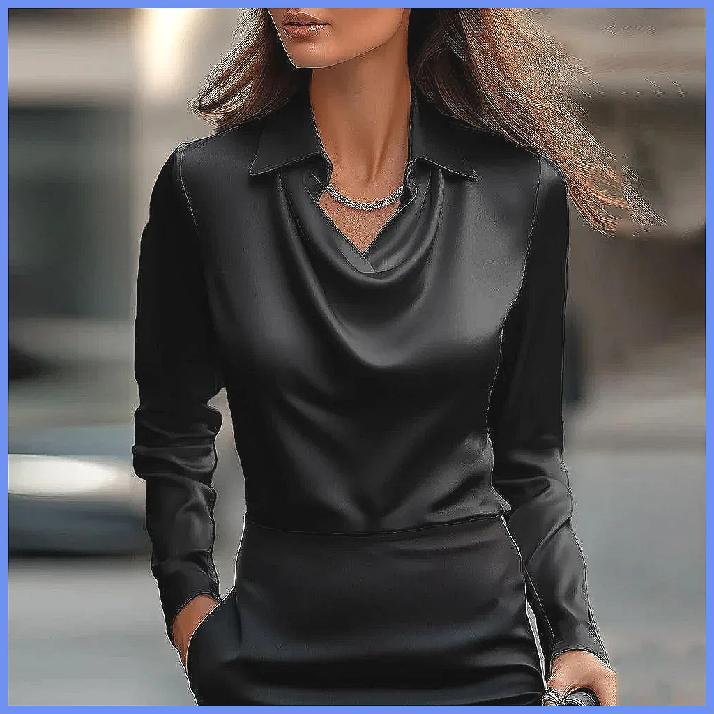 Vintage Satin Blouse Women Lon - Silk Blouse Button 评论和价格